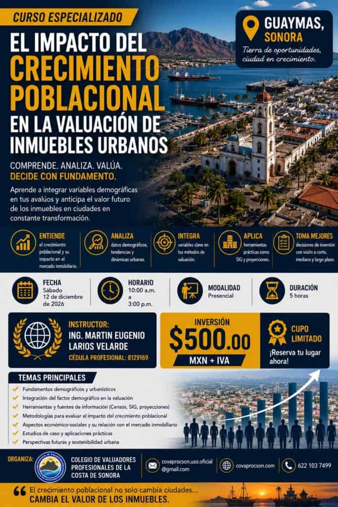 Evaluación profesional de bienes raíces en Guaymas, Sonora, con ética e integridad, para determinar el valor de propiedades urbanas.